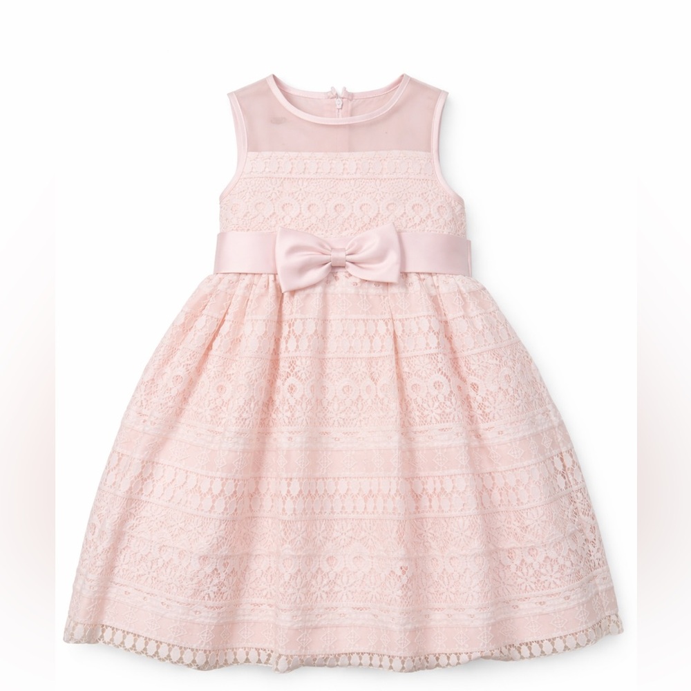 Girls Size 6 Pink Lace Dress Bow Occasion Easter Wedding Party
